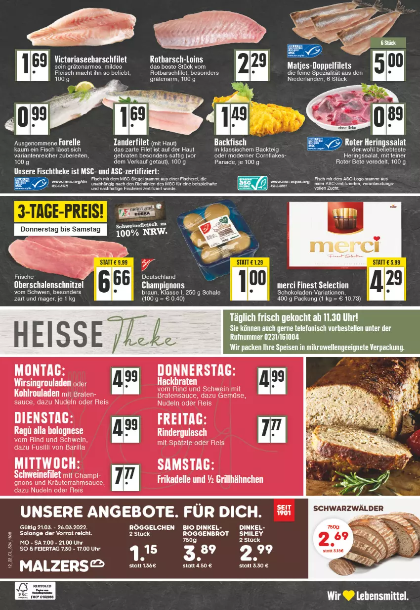 Aktueller Prospekt Edeka - Angebote der Woche - von 21.03 bis 26.03.2022 - strona 24 - produkty: angebot, angebote, aqua, backfisch, barilla, bio, bolognese, braten, braun, brot, dell, eier, eis, elle, filet, filets, fisch, fische, Fischer, fischtheke, flakes, fleisch, fusilli, grill, grillhähnchen, gulasch, hering, Herings, Kohlrouladen, kräuter, mac, matjes, mikrowelle, Mode, nudel, nudeln, reis, Ria, rind, rinder, rindergulasch, ring, Rotbarsch, rotbarschfilet, rouladen, saft, salat, sauce, Schal, Schale, Schere, schnitzel, schoko, schokolade, schokoladen, schwein, schweine, schweinefilet, schweinefleisch, Spezi, tee, telefon, Ti, uhr, wein, weine, Wirsing, Zander