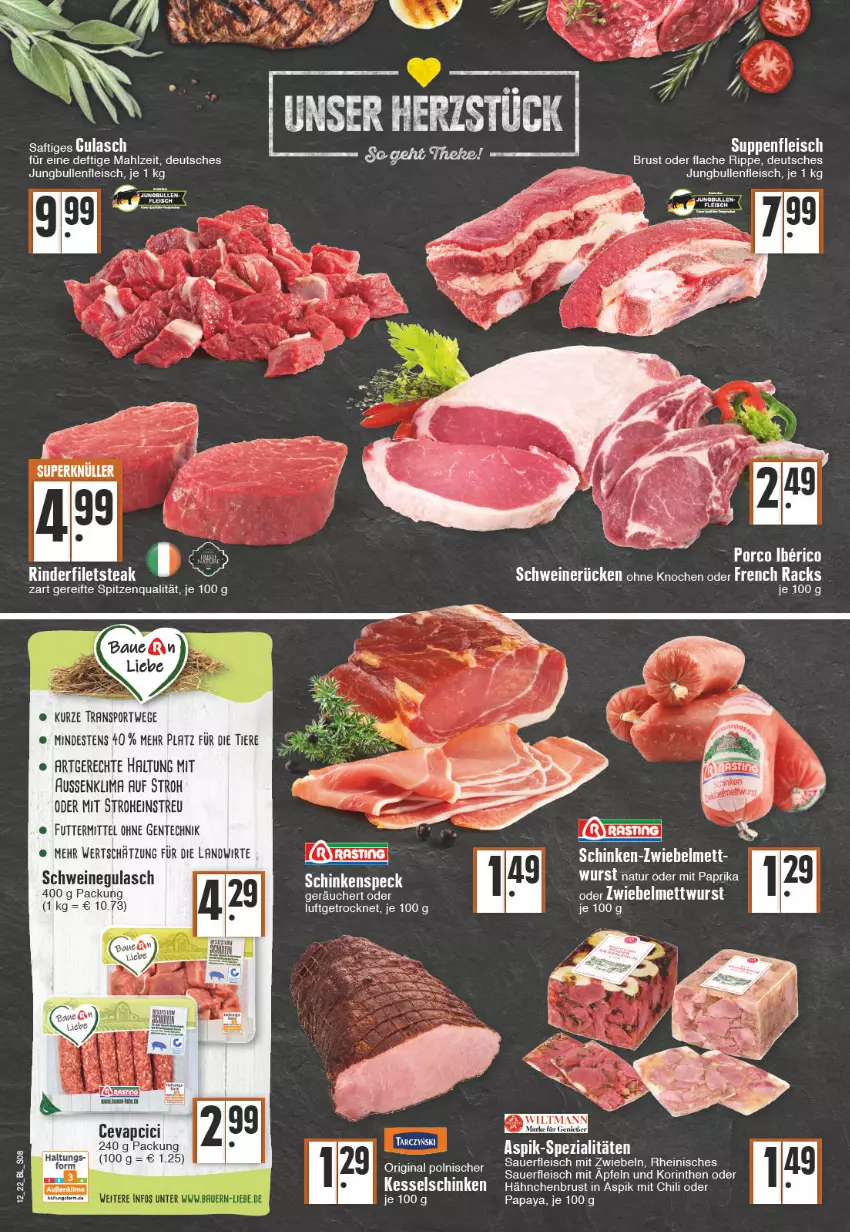 Aktueller Prospekt Edeka - Angebote der Woche - von 21.03 bis 26.03.2022 - strona 8 - produkty: apfel, auer, Bau, chili, eis, ente, filet, filets, fleisch, gin, gulasch, hähnchenbrust, jungbullen, Mett, mit paprika, mit zwiebeln, natur, Papaya, paprika, rind, rinder, rinderfilet, saft, schinken, schwein, schweine, schweinegulasch, schweinerücken, Spezi, spitzenqualität, Sport, steak, suppe, suppen, suppenfleisch, Ti, Tiere, wein, weine, wurst, zwiebel, zwiebeln