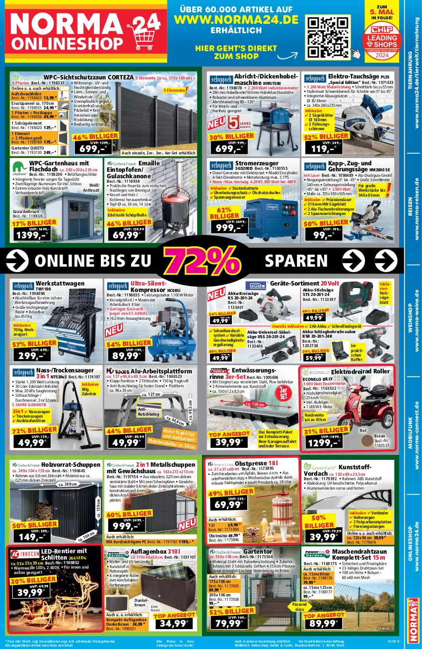 Aktueller Prospekt Norma - Norma - von 25.10 bis 10.11.2024 - strona 1 - produkty: akku, Akku-Schlagbohrschrauber, angebot, auflagenbox, batterie, beere, beeren, Behälter, Bohrschrauber, Bona, braun, Brei, Diesel, Draht, Dreirad, edelstahl, eintopf, eis, Elektro, elle, ente, felgen, fenster, Garten, Gartenhaus, Gehrungssäge, Gewächshaus, gulasch, Holz, HP, kissen, koffer, kompressor, korb, kraft, ladegerät, latte, leds, LG, mab, maille, messer, Mode, ndk, obst, Ofen, paneel, reis, reiss, Ria, ring, Roller, rwe, säge, Schal, schlauch, Schlitten, schnellladegerät, sekt, stichsäge, Stromerzeuger, Tauchsäge, Ti, tiernahrung, tisch, topf, Trockensauger, usb, wein, weine, weinshop, werkzeug, Windschutz