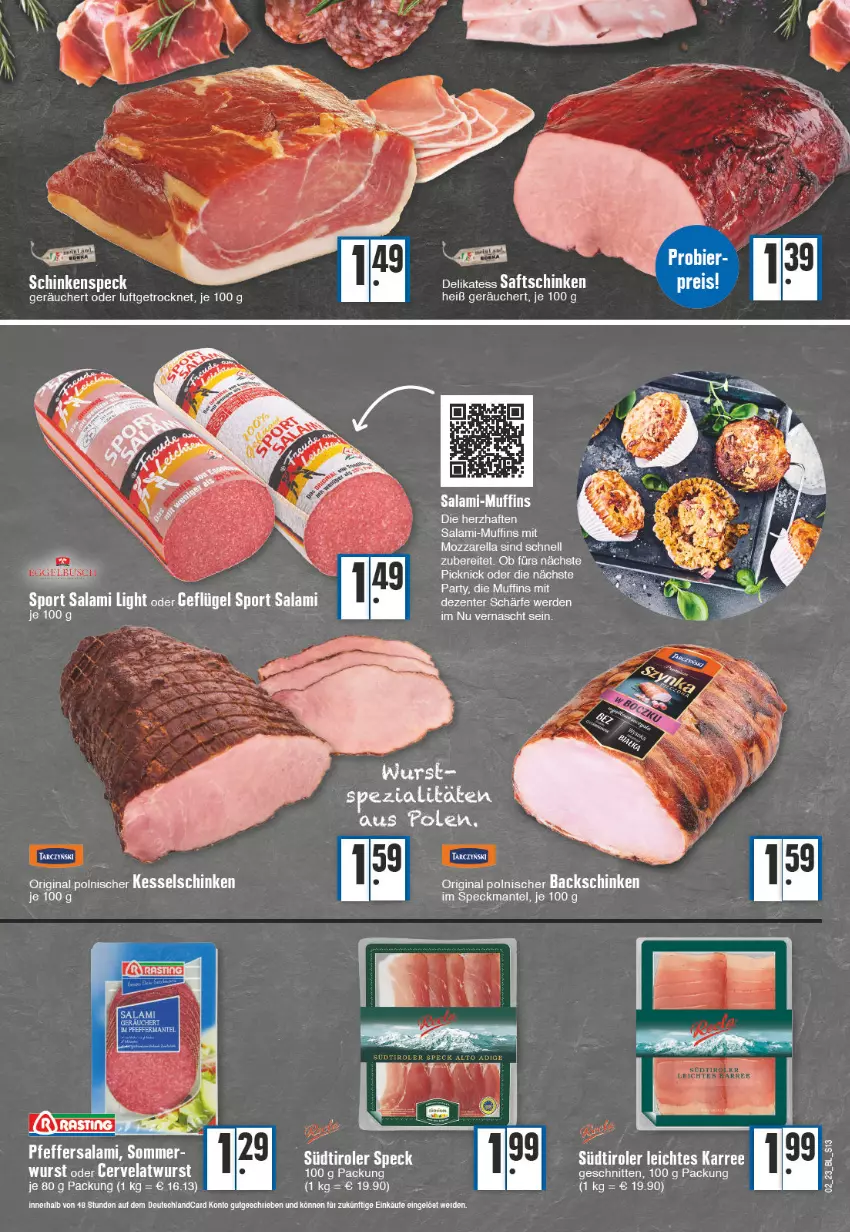 Aktueller Prospekt Edeka - Angebote der Woche - von 02.01 bis 07.01.2023 - strona 13 - produkty: ente, erde, Geflügel, gin, Mantel, mozzarella, Muffin, muffins, rel, saft, saftschinken, salami, schinken, schnitten, Speck, Spezi, Sport, südtiroler, tee, Ti, tuc, wurst