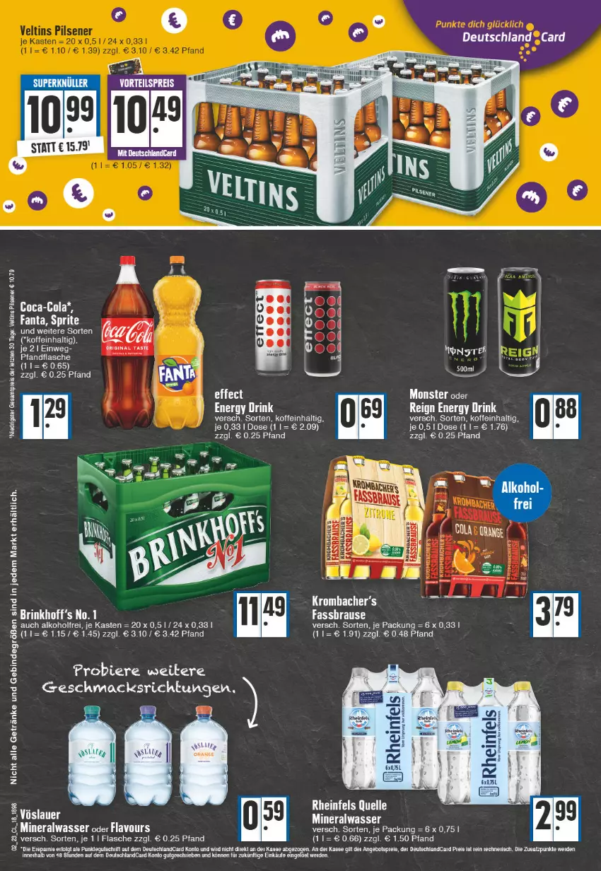 Aktueller Prospekt Edeka - Angebote der Woche - von 02.01 bis 07.01.2023 - strona 18 - produkty: alkohol, Alwa, bett, bier, Biere, brause, coca-cola, cola, deutschlandcard, drink, elle, energy drink, erde, fanta, fassbrause, flasche, getränk, getränke, Kette, krombache, krombacher, LG, mac, mineralwasser, monster, rheinfels quelle, sprite, tee, Ti, wasser