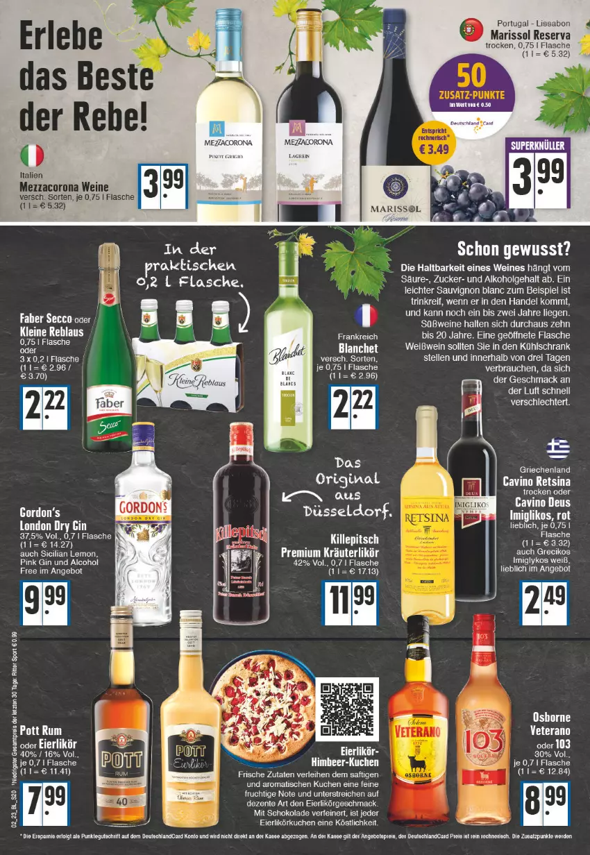 Aktueller Prospekt Edeka - Angebote der Woche - von 02.01 bis 07.01.2023 - strona 20 - produkty: alkohol, angebot, corona, eier, eierlikör, eis, elle, ente, flasche, frucht, gin, himbeer, kräuter, kräuterlikör, kuchen, kühlschrank, leine, LG, Liege, likör, mac, mezzacorona, Rauch, reis, Retsina, ritter, ritter sport, saft, sauvignon, sauvignon blanc, schoko, schokolade, Schrank, Sport, Ti, tisch, veterano, wein, weine, Weißwein, ZTE, zucker