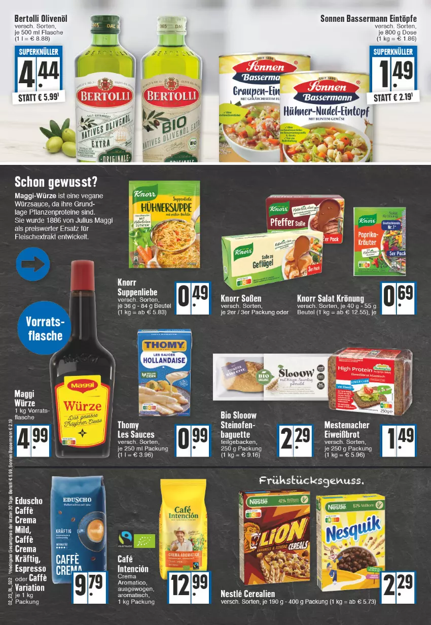 Aktueller Prospekt Edeka - Angebote der Woche - von 02.01 bis 07.01.2023 - strona 22 - produkty: baguette, bertolli, beutel, brot, cerealien, eintopf, eintöpfe, eis, Eiweißbrot, erde, flasche, geback, gemuse, hühner, knorr, LG, mac, maggi, mestemacher, nudel, nuss, Ofen, olive, oliven, olivenöl, reis, salat, sauce, Soße, steinofen, tee, Ti, topf, würzsauce