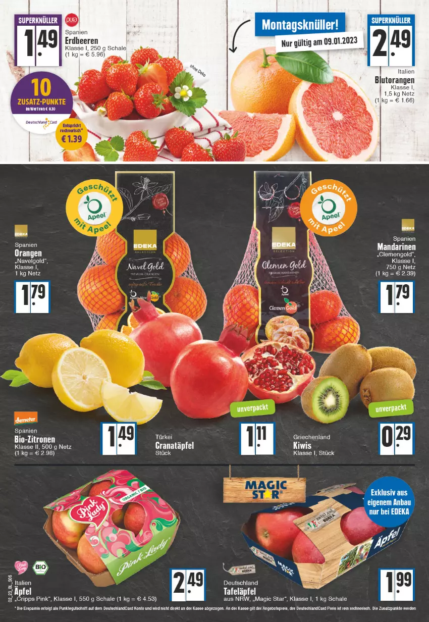 Aktueller Prospekt Edeka - Angebote der Woche - von 02.01 bis 07.01.2023 - strona 6 - produkty: beere, beeren, bio, bio-zitronen, Blutorange, ente, erdbeere, erdbeeren, grana, Granatäpfel, kiwi, LG, mandarine, mandarinen, orange, orangen, Rana, Schal, Schale, tee, Ti, zitrone, zitronen