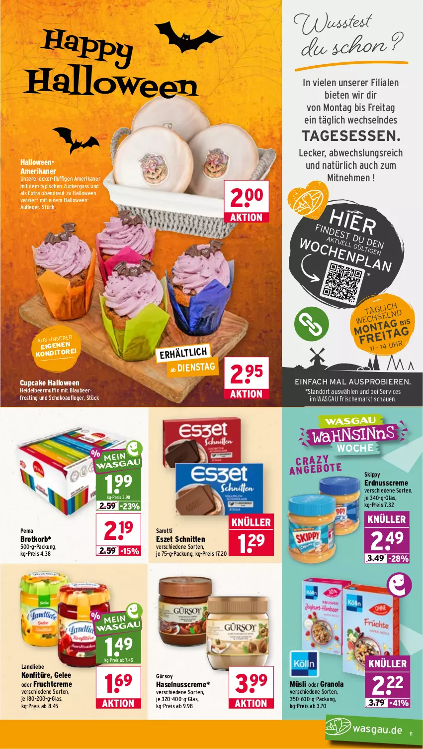 Aktueller Prospekt Wasgau - von 26.10 bis 31.10.2026 - strona 11 - produkty: bier, Biere, Blaubeer, brot, Brotkorb, creme, eis, erdnuss, frucht, gelee, haselnuss, Haselnusscreme, konfitüre, korb, landliebe, Muffin, müsli, nuss, reis, saro, sarotti, schnitten, schoko, Ti, zucker