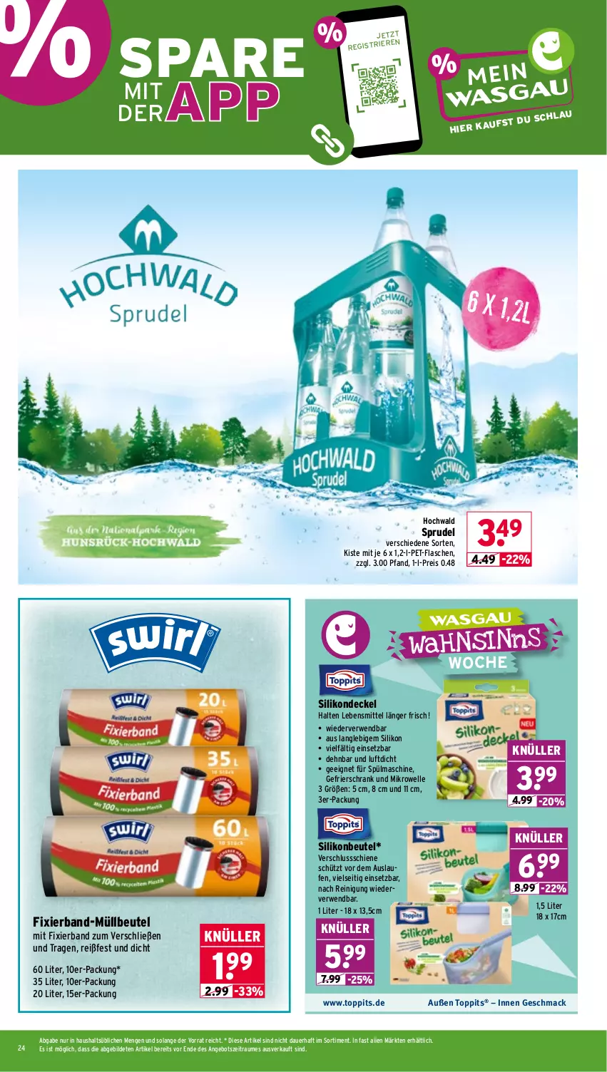 Aktueller Prospekt Wasgau - von 26.10 bis 31.10.2026 - strona 24 - produkty: angebot, auer, beutel, decke, Deckel, eis, elle, flasche, gefrierschrank, hochwald, Laufen, lebensmittel, mac, mikrowelle, müllbeutel, pet-flasche, pet-flaschen, Reinigung, reis, rwe, Schrank, Sprudel, Ti, toppits