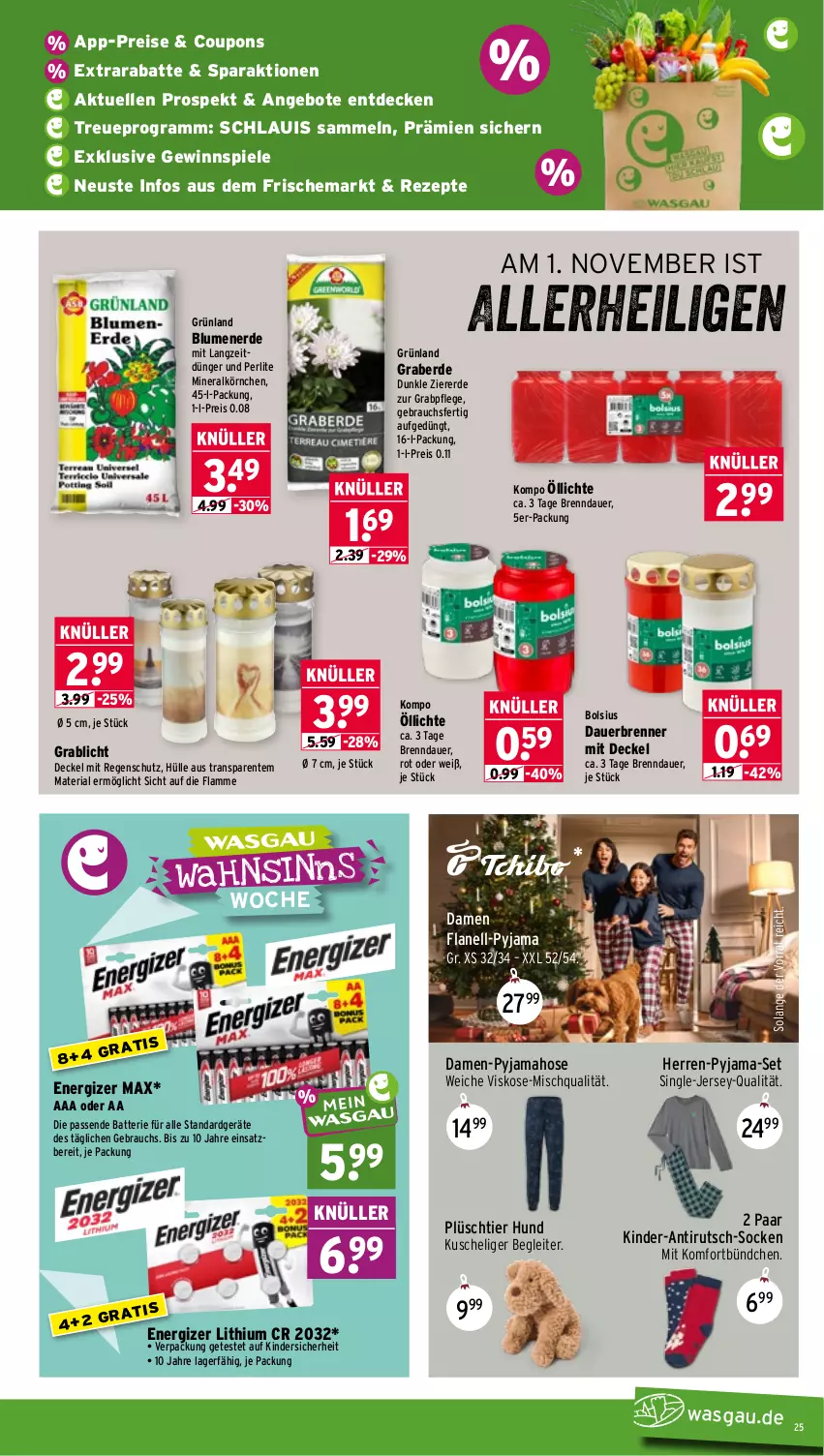 Aktueller Prospekt Wasgau - von 26.10 bis 31.10.2026 - strona 25 - produkty: angebot, angebote, auer, batterie, blume, blumen, blumenerde, coupon, coupons, decke, Deckel, dünger, eis, elle, energizer, ente, erde, gewinnspiel, hose, Kinder, lamm, Plüsch, Pyjama, Rauch, Regenschutz, reis, rezept, rezepte, Ria, socken, Spiele, Ti