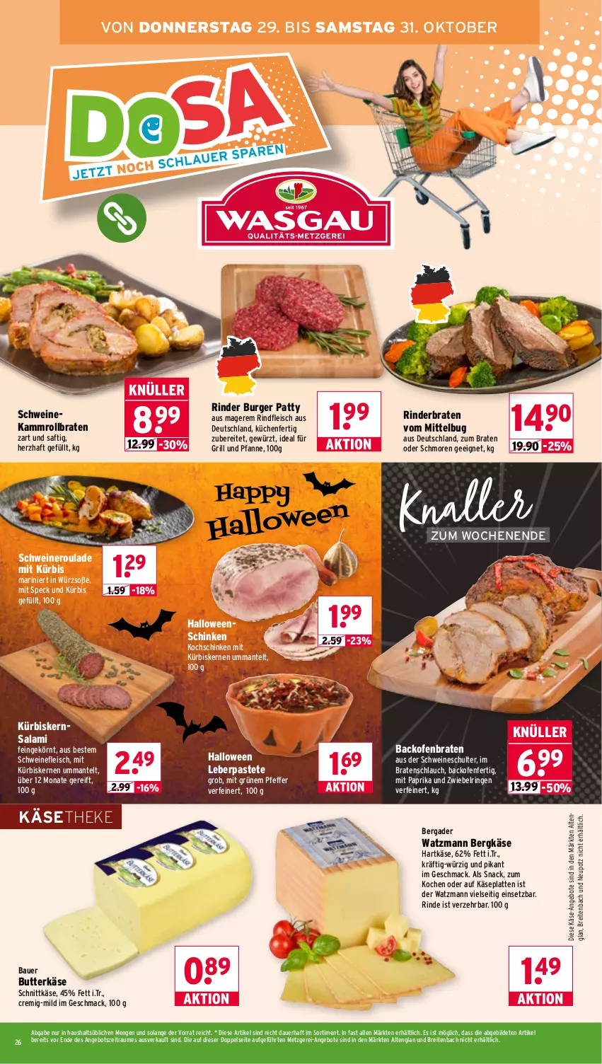 Aktueller Prospekt Wasgau - von 26.10 bis 31.10.2026 - strona 26 - produkty: angebot, angebote, auer, backofen, Bau, Bauer, bergader, Bergkäse, braten, Brei, burger, butter, butterkäse, eis, fleisch, für grill und pfanne, gewürz, grill, grill und pfanne, hartkäse, ideal für grill, ideal für grill und pfanne, Käse, käsetheke, kochschinken, küche, Küchen, Kürbis, kürbiskerne, latte, mac, Mantel, mit paprika, nero, Ofen, paprika, pastete, pfanne, pfeffer, rind, rinder, rinderbraten, rindfleisch, ring, rollbraten, saft, salami, schinken, schlauch, schnittkäse, schwein, schweine, schweinefleisch, Schweineroulade, snack, Soße, Speck, Ti, und pfanne, wein, weine, zwiebel