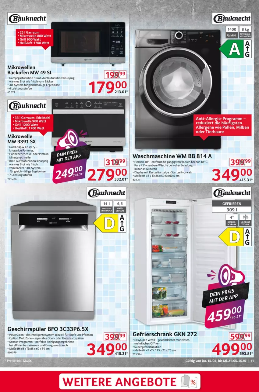 Aktueller Prospekt Selgros - Non Food - von 15.05 bis 21.05.2025 - strona 11 - produkty: backofen, Bau, bauknecht, brot, eis, elle, ente, gefrierschrank, geschirr, geschirrspüler, henkel, Intel, korb, mikrowelle, Ofen, pfanne, pfannen, pizza, pommes, Rauch, Reinigung, Schrank, Spezi, Spülen, supergefrierfunktion, Ti, und pfanne, waschmaschine, wasser, Yo
