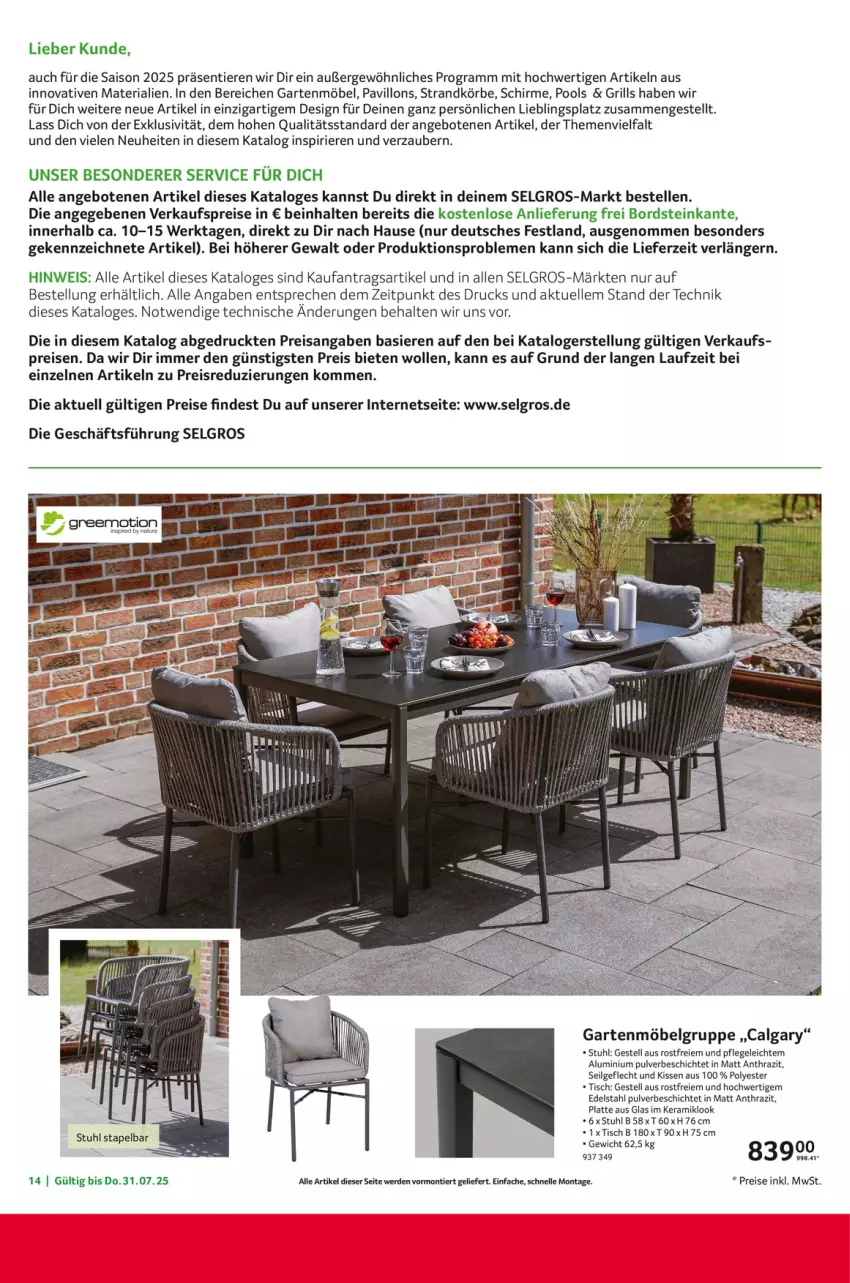Aktueller Prospekt Selgros - Non Food - von 15.05 bis 21.05.2025 - strona 14 - produkty: angebot, angebote, edelstahl, eis, elle, erde, Garten, gartenmöbel, greemotion, grill, kissen, latte, LG, möbel, ndk, neuheit, pavillon, pool, reis, Ria, schirme, stuhl, Ti, Tiere, tisch, wolle