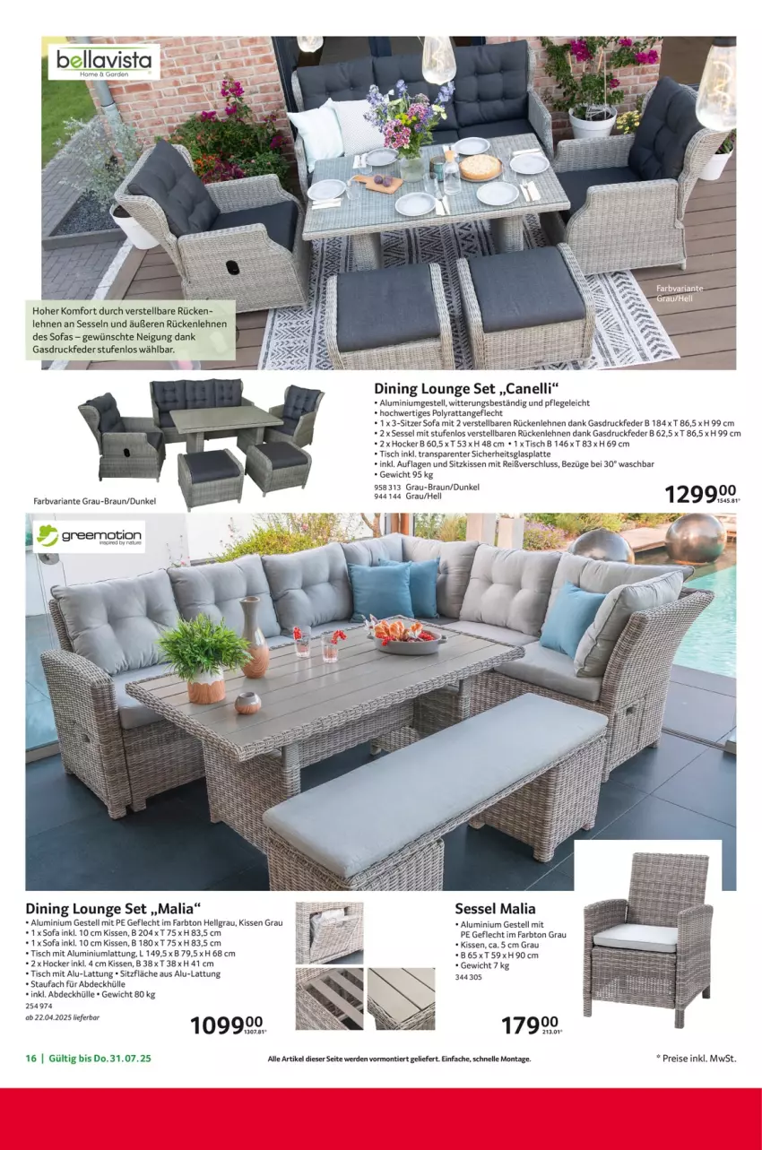 Aktueller Prospekt Selgros - Non Food - von 15.05 bis 21.05.2025 - strona 16 - produkty: aluminiumgestell, braun, eis, elle, ente, erde, glasplatte, greemotion, hocker, kissen, latte, LG, reis, Ria, rückenlehne, sessel, sitzkissen, Sofa, Ti, tisch