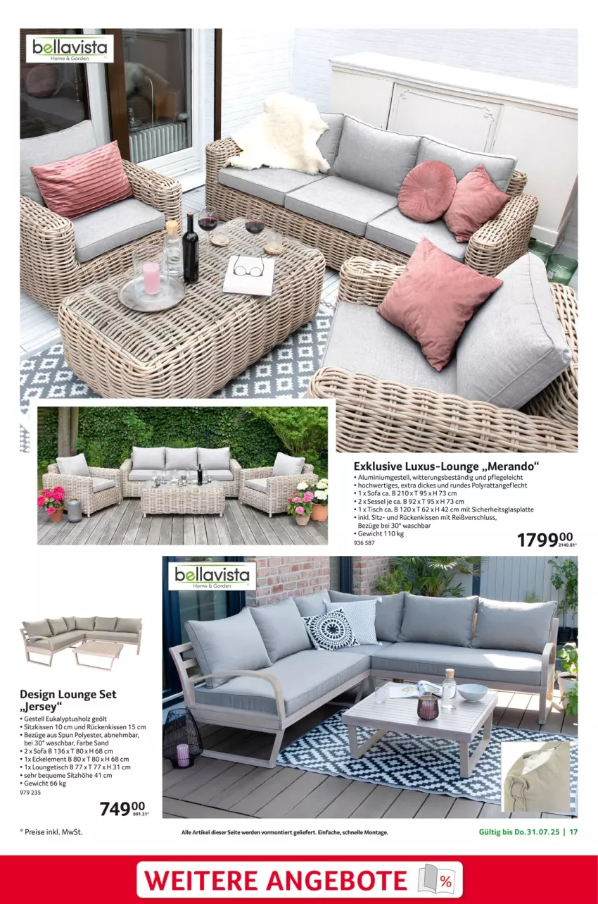 Aktueller Prospekt Selgros - Non Food - von 15.05 bis 21.05.2025 - strona 17 - produkty: aluminiumgestell, eis, elle, erde, glasplatte, Holz, kissen, latte, reis, Rückenkissen, sessel, Sitzhöhe, sitzkissen, Sofa, Ti, tisch