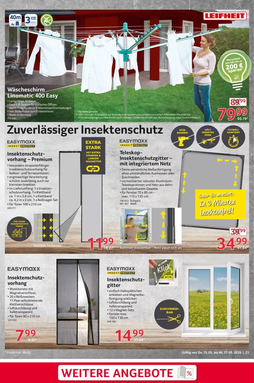 Aktueller Prospekt Selgros - Non Food - von 15.05 bis 21.05.2025 - strona 21 - produkty: angebot, angebote, easymaxx, fenster, Germ, insektenschutz, leine, LG, moskitonetz, rum, sekt, Teleskop, Ti, wäscheschirm, waschmaschine, waschmaschinen, weck