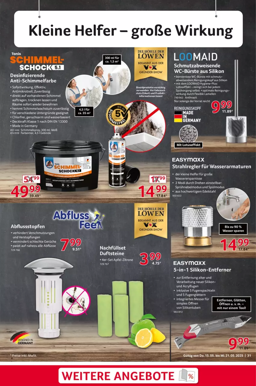 Aktueller Prospekt Selgros - Non Food - von 15.05 bis 21.05.2025 - strona 31 - produkty: angebot, angebote, armatur, armaturen, bürste, easymaxx, edelstahl, eimer, eis, Fugenglätter, Germ, kraft, leine, messer, Rauch, Reinigung, rwe, sim, spachtel, tee, Ti, topf, Topfen, wasser, WC-Bürste