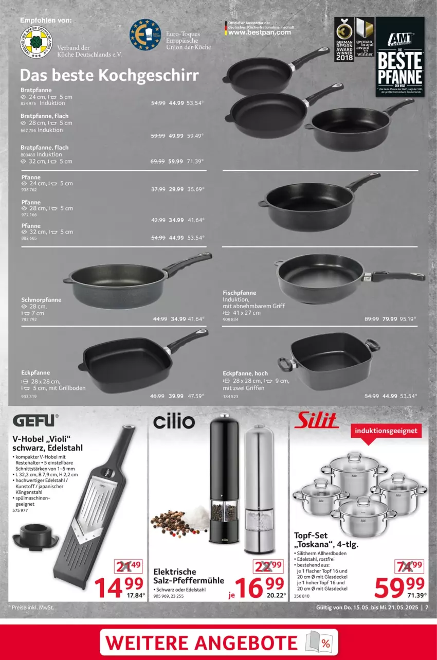 Aktueller Prospekt Selgros - Non Food - von 15.05 bis 21.05.2025 - strona 7 - produkty: bratpfanne, decke, Deckel, edelstahl, fisch, gefu, geschirr, Glasdeckel, grill, HP, LG, pfanne, pfeffer, Pfeffermühle, salz, schmorpfanne, spülmaschinen, Ti, topf, topf-set