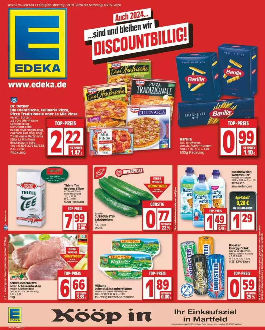 Aktueller Prospekt Edeka - Prospekte - von 29.01 bis 03.02.2024 - strona 1 - produkty: Becher, braten, ente, gurke, gurken, Käse, Kuschelweich, milka, milkana, saft, salat, Salatgurke, salatgurken, schinken, schinkenbraten, schnitten, schnitzel, schwein, schweine, schweineschnitzel, tee, Ti, wein, weine