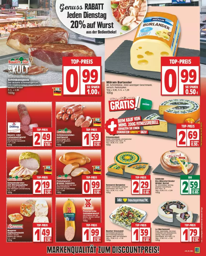 Aktueller Prospekt Edeka - Prospekte - von 29.01 bis 03.02.2024 - strona 5 - produkty: Bergkäse, burlander, discount, eis, Käse, mac, milram, reis, rel, schnittkäse, wein, wurst