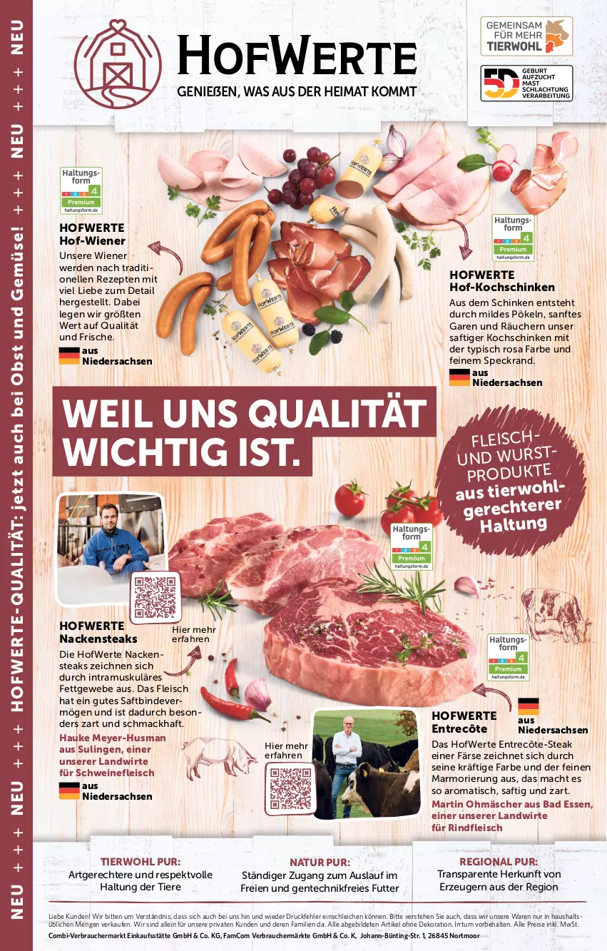 Aktueller Prospekt Combi - Prospekte - von 18.03 bis 23.03.2024 - strona 4 - produkty: Bad, dekoration, eis, elle, ente, entrecôte, erde, fleisch, kochschinken, LG, mac, Nackensteak, nackensteaks, natur, obst, Obst und Gemüse, Rauch, reis, rezept, rezepte, rind, rindfleisch, sac, saft, schinken, Schleich, schwein, schweine, schweinefleisch, Speck, steak, steaks, Ti, Tiere, tisch, und gemüse, wein, weine, wiener, wurst