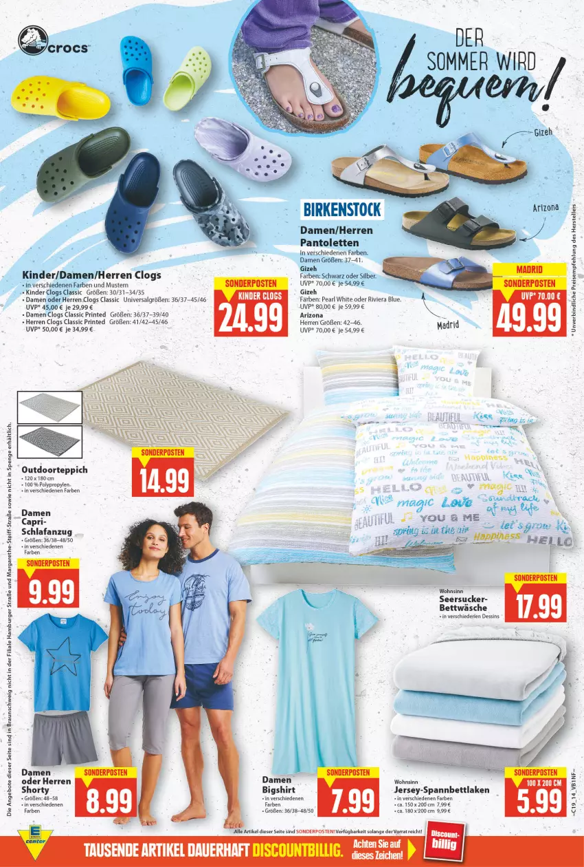 Aktueller Prospekt E Center - Angebote der Woche - von 09.05 bis 14.05.2022 - strona 14 - produkty: angebot, angebote, Anzug, auer, bett, bettwäsche, birkenstock, braun, burger, Cap, Clogs, eis, elle, hamburger, Kinder, LG, pantolette, pantoletten, reis, ring, Schlafanzug, seersucker, shirt, shorty, sonderposten, teller, teppich, Ti, Yo