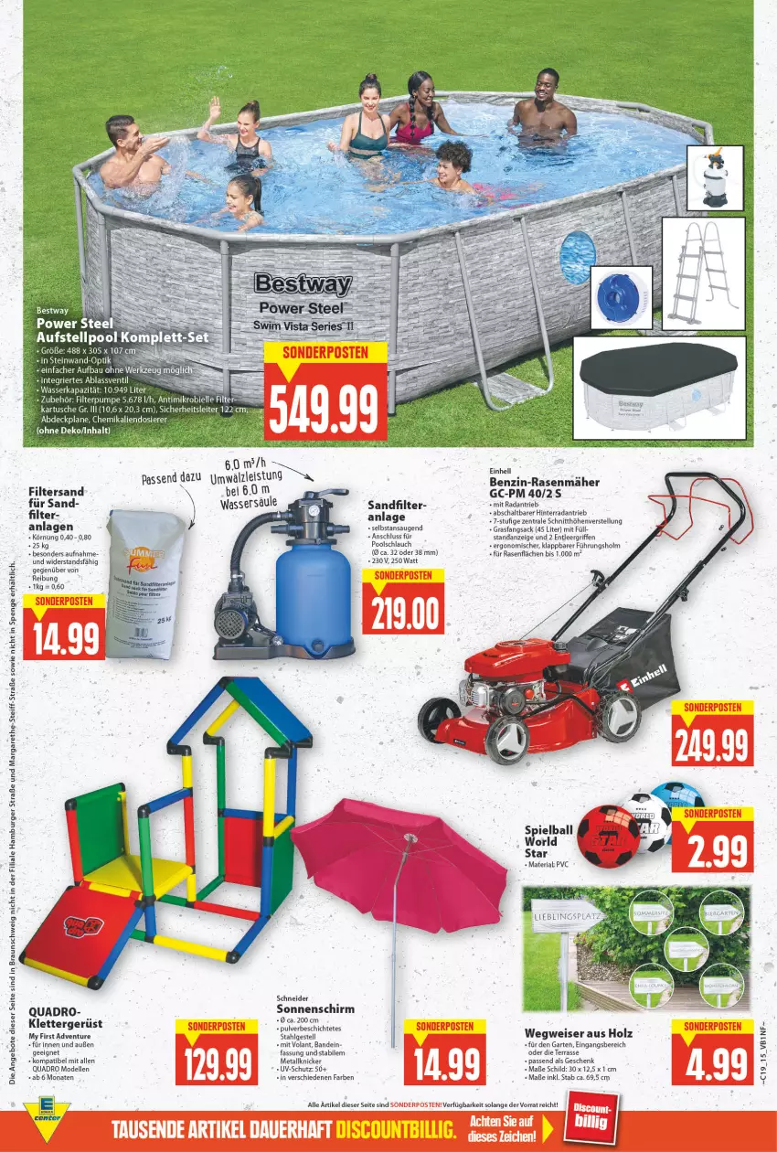 Aktueller Prospekt E Center - Angebote der Woche - von 09.05 bis 14.05.2022 - strona 15 - produkty: abdeckplane, angebot, angebote, ball, braun, burger, dell, einhell, eis, elle, Garten, hamburger, Holz, LG, Mode, pool, quad, Quadro, rasen, rasenmäher, Ria, sac, Schal, schlauch, senf, sonderposten, sonnenschirm, Ti, uv-schutz, wasser