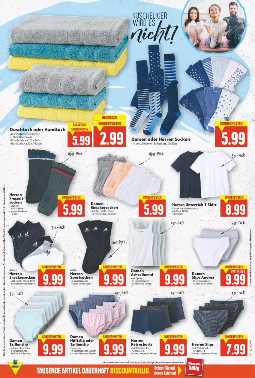 Aktueller Prospekt E Center - Angebote der Woche - von 09.05 bis 14.05.2022 - strona 16 - produkty: achselhemd, Adidas, angebot, angebote, Bau, baumwolle, braun, burger, duschtuch, eis, elle, hamburger, handtuch, hemd, reifen, reis, retroshorts, shirt, shorts, slip, slips, sneaker, sneakersocken, socken, Sport, sportsocken, T-Shirt, Taillenslip, teller, Ti, tuc, wolle