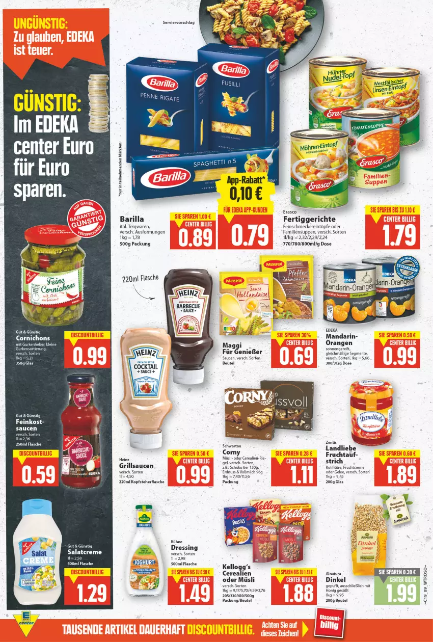 Aktueller Prospekt E Center - Angebote der Woche - von 09.05 bis 14.05.2022 - strona 9 - produkty: barbecue, barilla, beutel, cerealien, cerealien oder müsli, cocktail, corny, creme, deka, dressing, eintopf, eintöpfe, eis, ente, erasco, erdnuss, feinkost, feinschmecker, flasche, frucht, gelee, grill, grillsauce, gurke, gurken, heinz, honig, joghur, joghurt, konfitüre, Kühne, landliebe, leine, LG, maggi, milch, möhren, müsli, natur, natura, nuss, orange, orangen, salat, salatcreme, sauce, saucen, schoko, Schwartau, suppe, suppen, teigwaren, Ti, topf, vollmilch, zentis