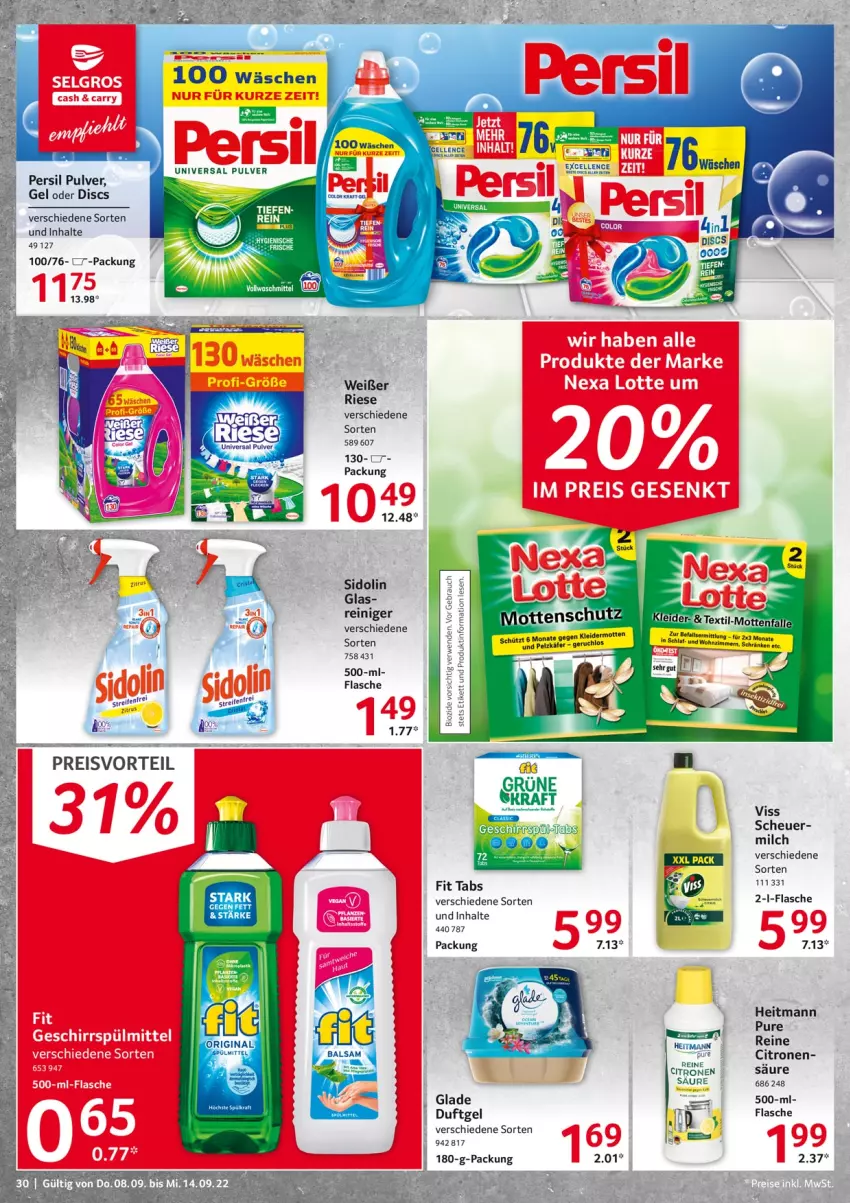 Aktueller Prospekt Selgros - Food - von 08.09 bis 14.09.2022 - strona 30 - produkty: balsam, Brei, elle, flasche, Glade, heitmann, Heu, kleid, kleider, kraft, milch, persil, reiniger, sidolin, Ti, universal pulver