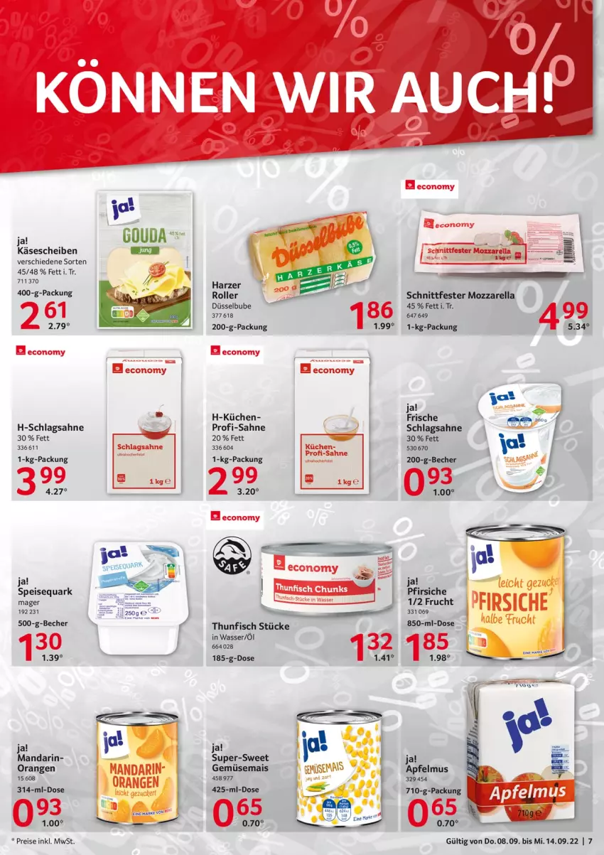 Aktueller Prospekt Selgros - Food - von 08.09 bis 14.09.2022 - strona 7 - produkty: eis, fisch, frucht, gemüsemais, Käse, käsescheiben, küche, Küchen, mais, mozzarella, orange, orangen, pfirsich, pfirsiche, quark, reis, rel, Roller, sahne, schlagsahne, speisequark, thunfisch, Ti