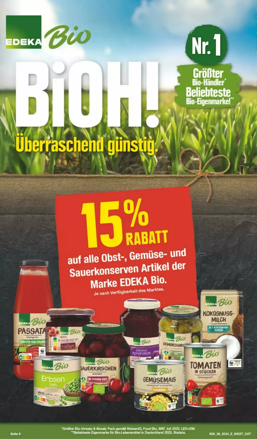 Aktueller Prospekt Edeka - Prospekte - von 31.08 bis 07.09.2024 - strona 6 - produkty: auer, bio, deka, edeka bio, ente, Konserven, lebensmittel, LG, Ti