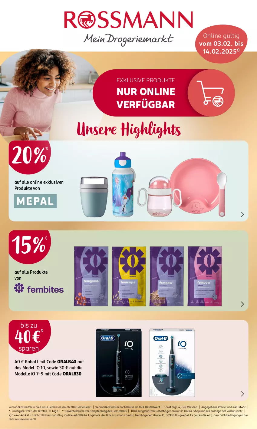 Aktueller Prospekt Rossmann - Prospekte - von 03.02 bis 14.02.2025 - strona 1 - produkty: angebot, angebote, dell, eis, elle, LG, Mode, ndk, oralb, reis, teller, Ti, versandkostenfrei, wedel, ZTE