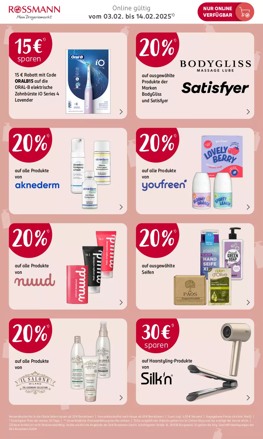 Aktueller Prospekt Rossmann - Prospekte - von 03.02 bis 14.02.2025 - strona 2 - produkty: angebot, angebote, body, bürste, eis, elektrische zahnbürste, elle, gliss, LG, ndk, oral-b, oralb, reis, Seife, teller, Ti, versandkostenfrei, wedel, zahnbürste, ZTE