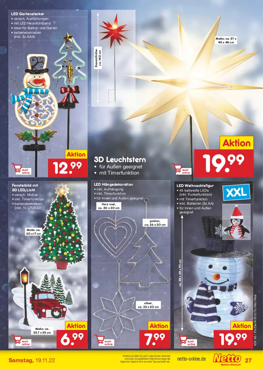 Aktueller Prospekt Netto Marken-Discount - Filial-Angebote - von 14.11 bis 19.11.2022 - strona 27 - produkty: angebot, batterie, batterien, dekoration, fenster, Garten, led-licht, leds, Ti, timer, Weihnachtsfigur, ZTE