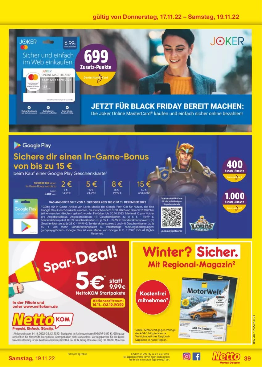 Aktueller Prospekt Netto Marken-Discount - Filial-Angebote - von 14.11 bis 19.11.2022 - strona 39 - produkty: angebot, bestpreis, eis, magazin, reis, rwe, Ti, ZTE