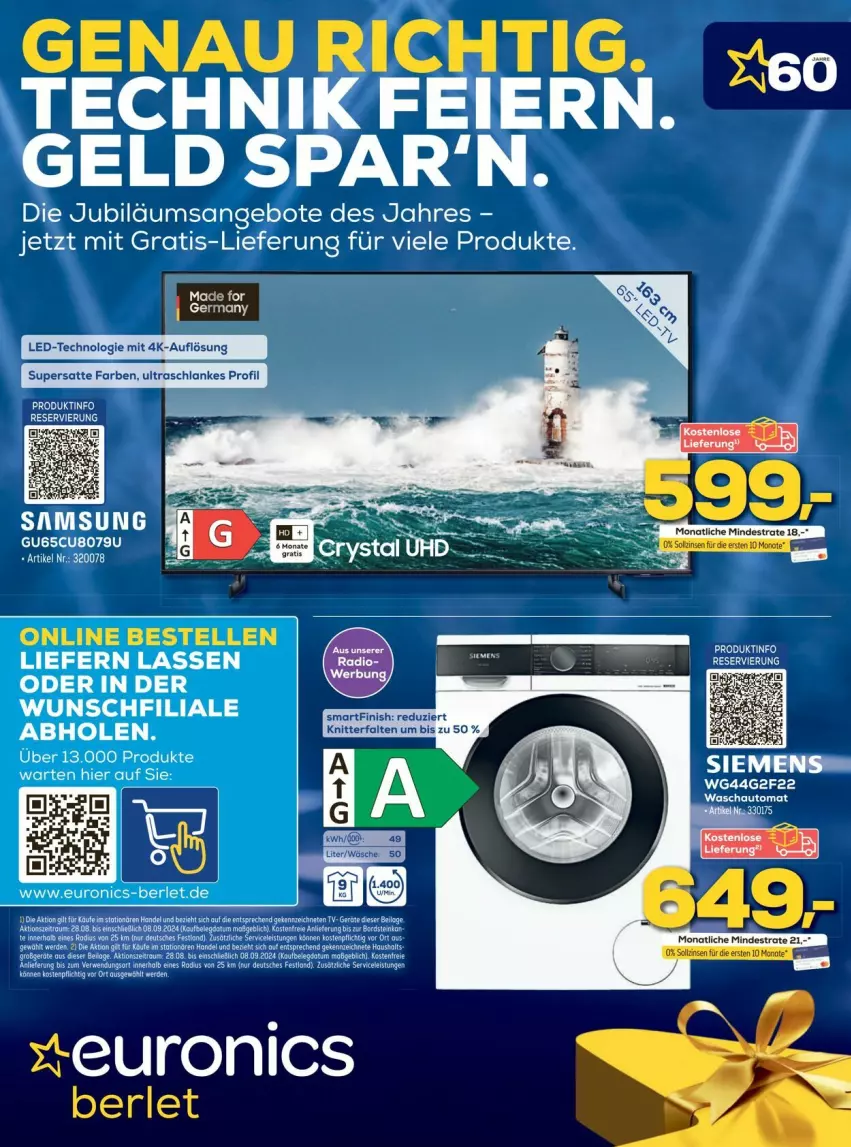 Aktueller Prospekt Euronics - Prospekte - von 02.09 bis 16.09.2024 - strona 1 - produkty: angebot, angebote, eier, elle, erde, Finish, Germ, Jubiläums, jubiläumsangebot, Samsung, siemens, Ti, Yo