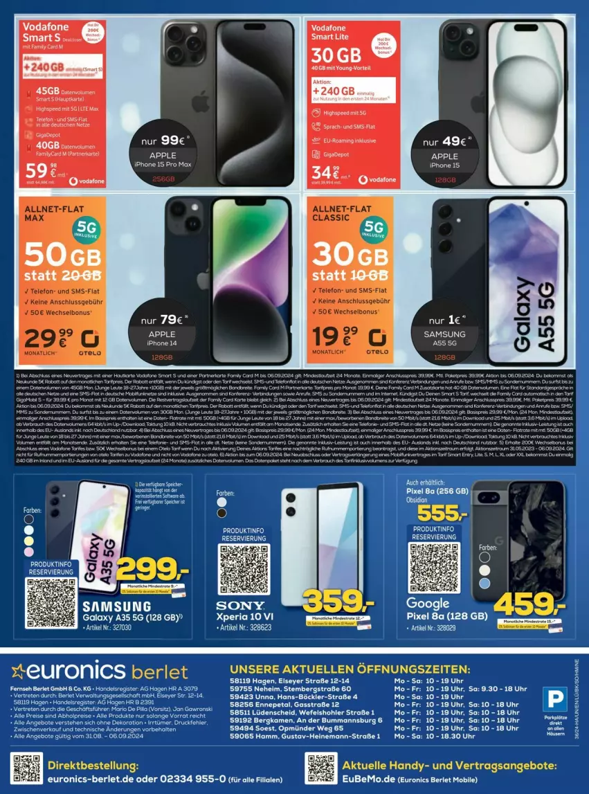 Aktueller Prospekt Euronics - Prospekte - von 02.09 bis 16.09.2024 - strona 12 - produkty: angebot, angebote, Apple, Brei, eis, elle, ente, Handy, iphone, Ria, Samsung, sony, tee, Ti, uhr, vodafone, Xperia