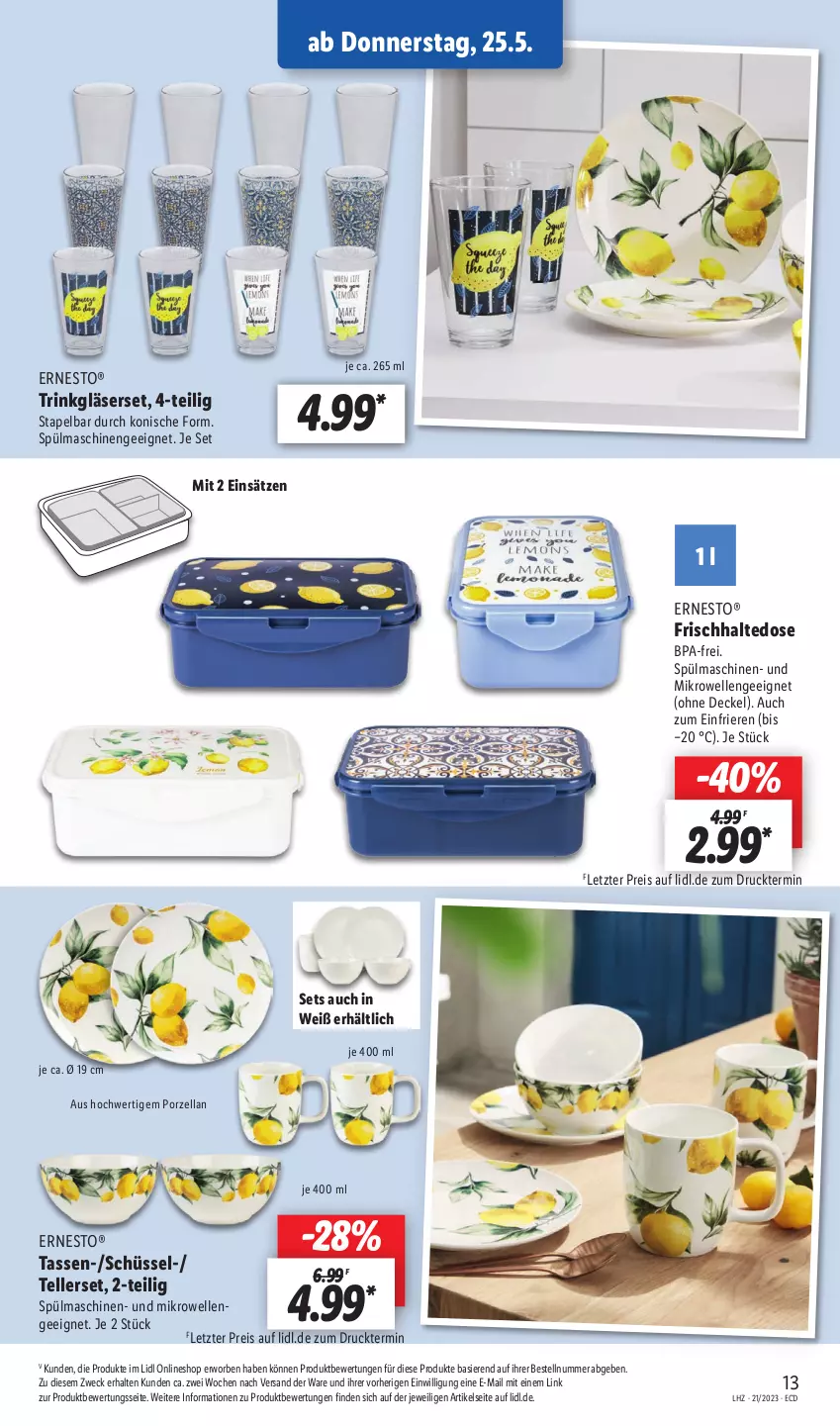 Aktueller Prospekt Lidl - Aktionsprospekt - von 22.05 bis 27.05.2023 - strona 15 - produkty: decke, Deckel, eis, elle, ernesto, Gläser, mikrowelle, reis, schüssel, tasse, teller, Ti, weck, ZTE