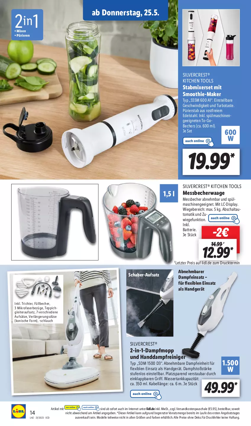 Aktueller Prospekt Lidl - Aktionsprospekt - von 22.05 bis 27.05.2023 - strona 16 - produkty: angebot, auto, batterie, Becher, dampfreiniger, dell, edelstahl, eis, elle, gefu, Messbecher, mikrofaser, Mixer, Mode, ndk, reiniger, reis, Schal, Schale, schlauch, silvercrest, smoothie, stabmixer, teppich, Ti, Waage, wasser, wassertank, ZTE