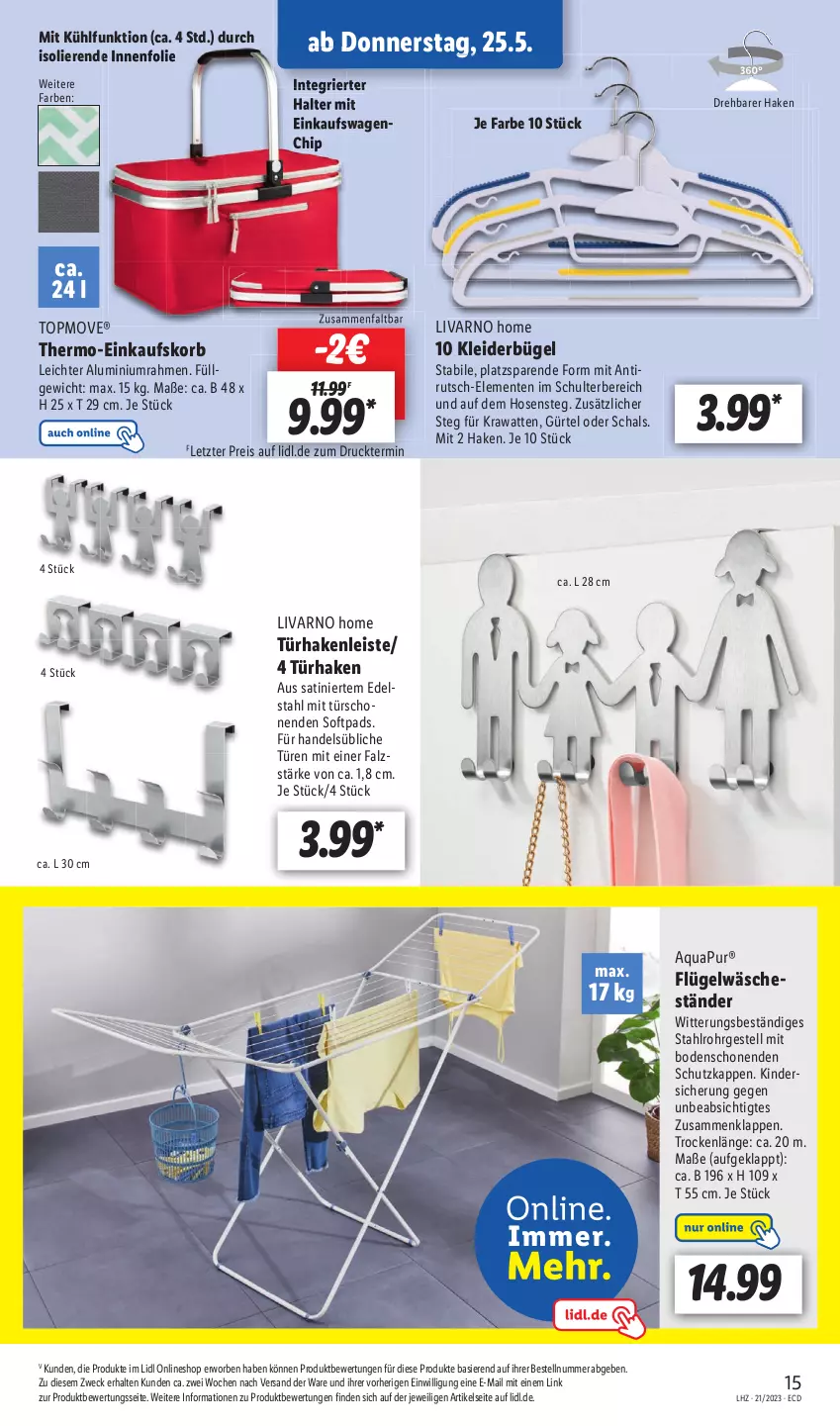 Aktueller Prospekt Lidl - Aktionsprospekt - von 22.05 bis 27.05.2023 - strona 17 - produkty: aqua, AquaPur, bügel, edelstahl, einkaufskorb, eis, ente, Hakenleiste, hose, hosen, Kinder, kleid, kleider, kleiderbügel, korb, LG, reis, Schal, Ti, weck, ZTE