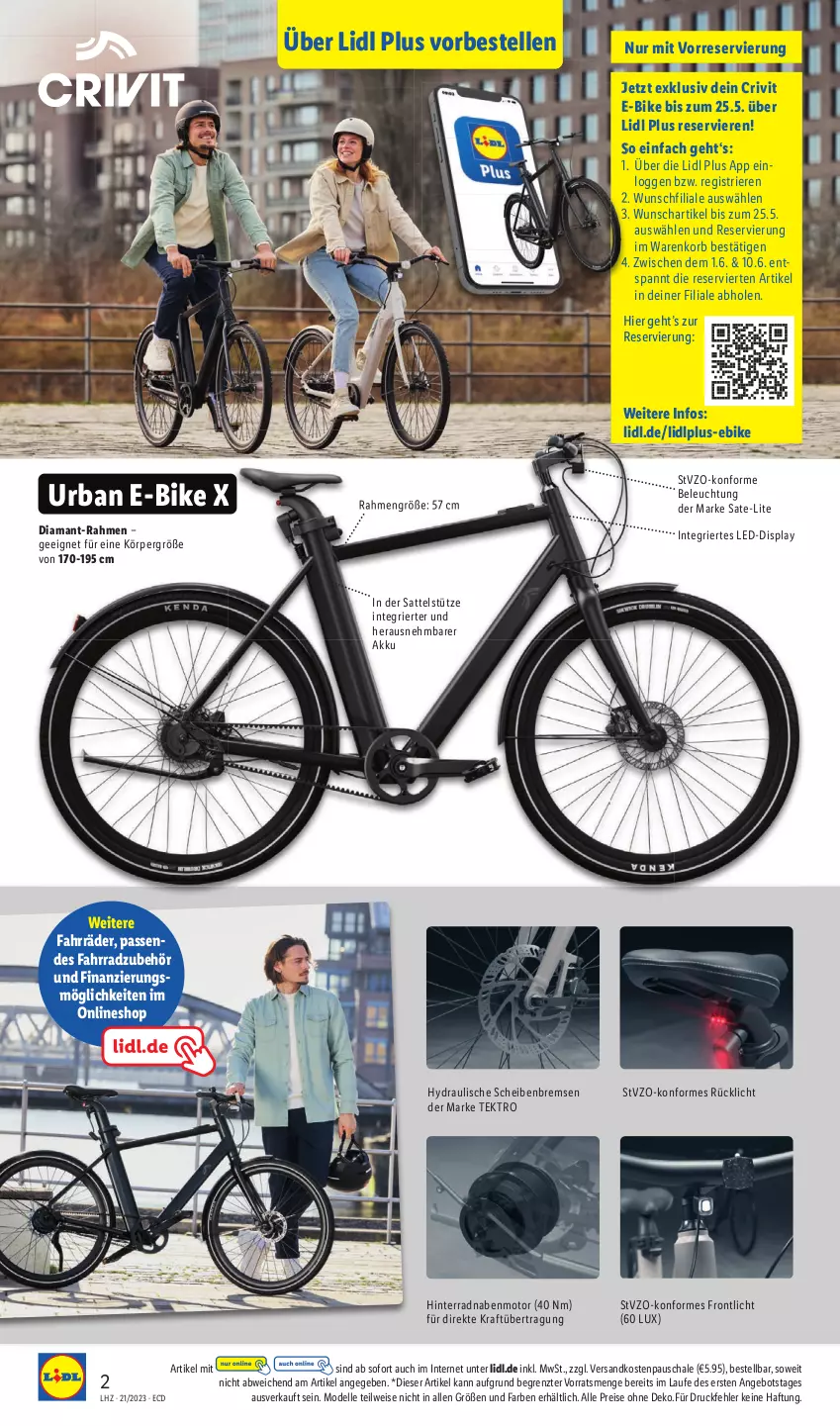 Aktueller Prospekt Lidl - Aktionsprospekt - von 22.05 bis 27.05.2023 - strona 2 - produkty: akku, angebot, beleuchtung, crivit, dell, E-Bike, eis, elle, Fahrrad, korb, kraft, Mode, ndk, reis, rücklicht, sattel, sattelstütze, Schal, Schale, Ti, ZTE