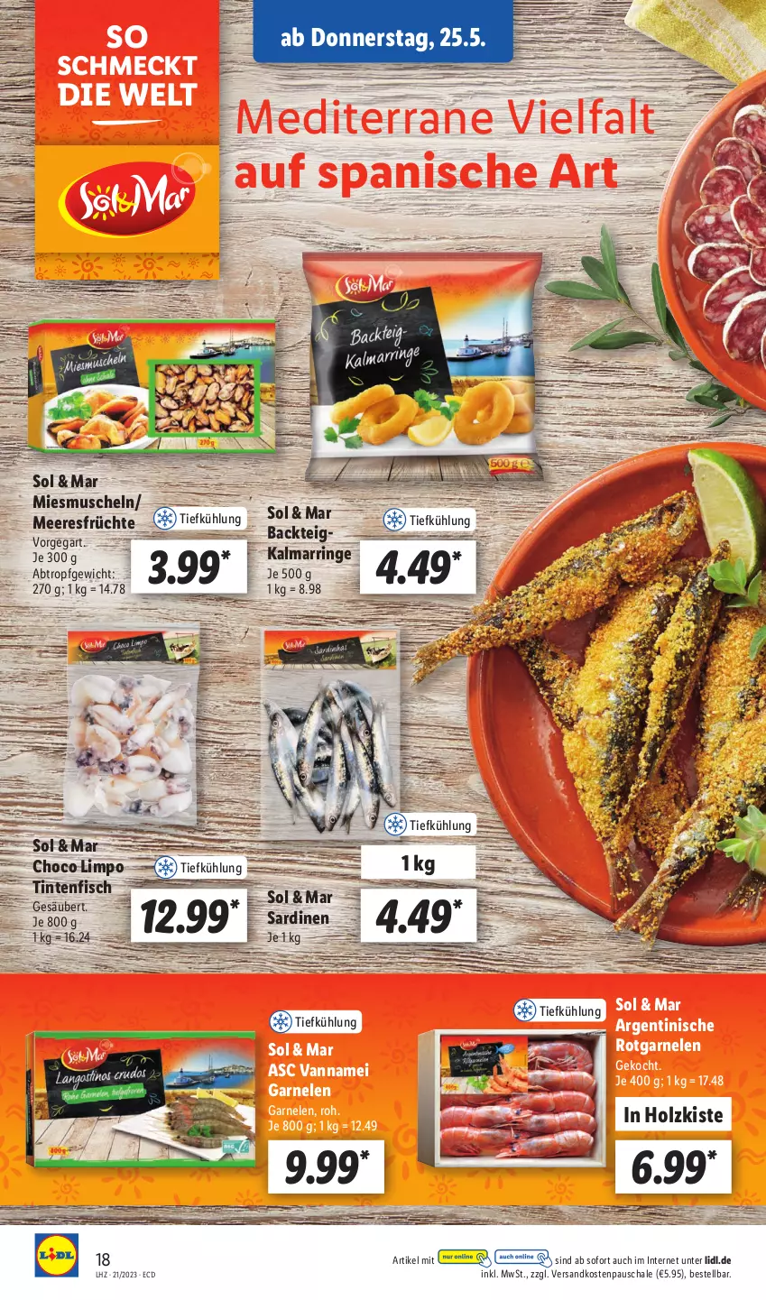 Aktueller Prospekt Lidl - Aktionsprospekt - von 22.05 bis 27.05.2023 - strona 20 - produkty: fisch, früchte, garnelen, Holz, meeresfrüchte, Muscheln, ndk, ring, Sardinen, Schal, Schale, Ti