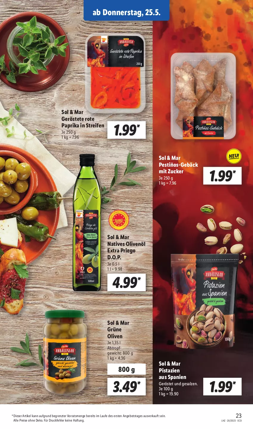 Aktueller Prospekt Lidl - Aktionsprospekt - von 22.05 bis 27.05.2023 - strona 25 - produkty: angebot, eis, grüne oliven, natives olivenöl, olive, oliven, olivenöl, olivenöl extra, paprika, pistazien, reifen, reis, salz, Ti, ZTE, zucker