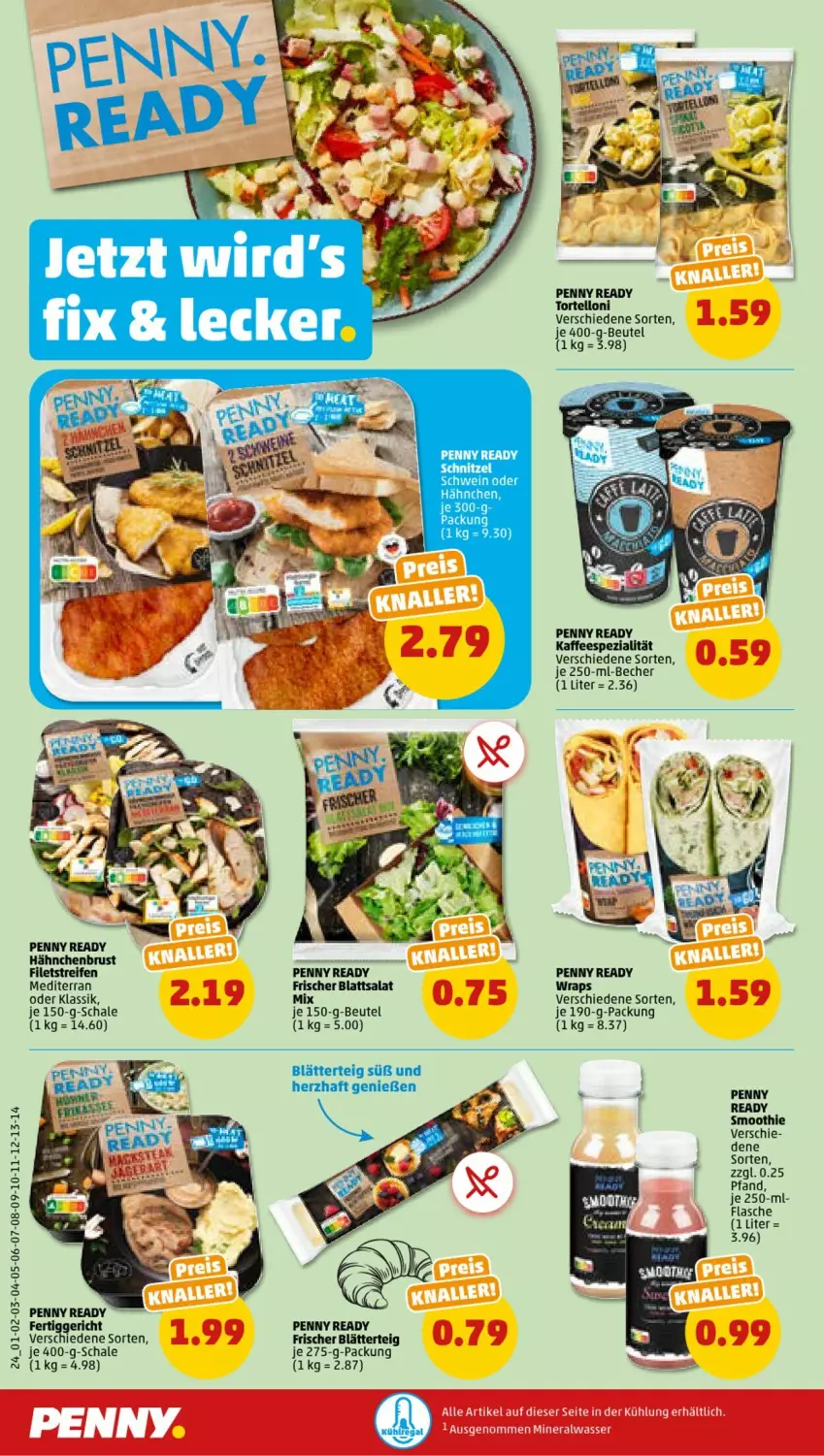 Aktueller Prospekt Penny - Prospekte - von 22.05 bis 27.05.2023 - strona 26 - produkty: Becher, beutel, blätterteig, fertiggericht, filet, filets, flasche, hähnchenbrust, kaffee, reifen, salat, Schal, Schale, schwein, smoothie, Spezi, Ti, torte, tortelloni, wein, wrap, wraps