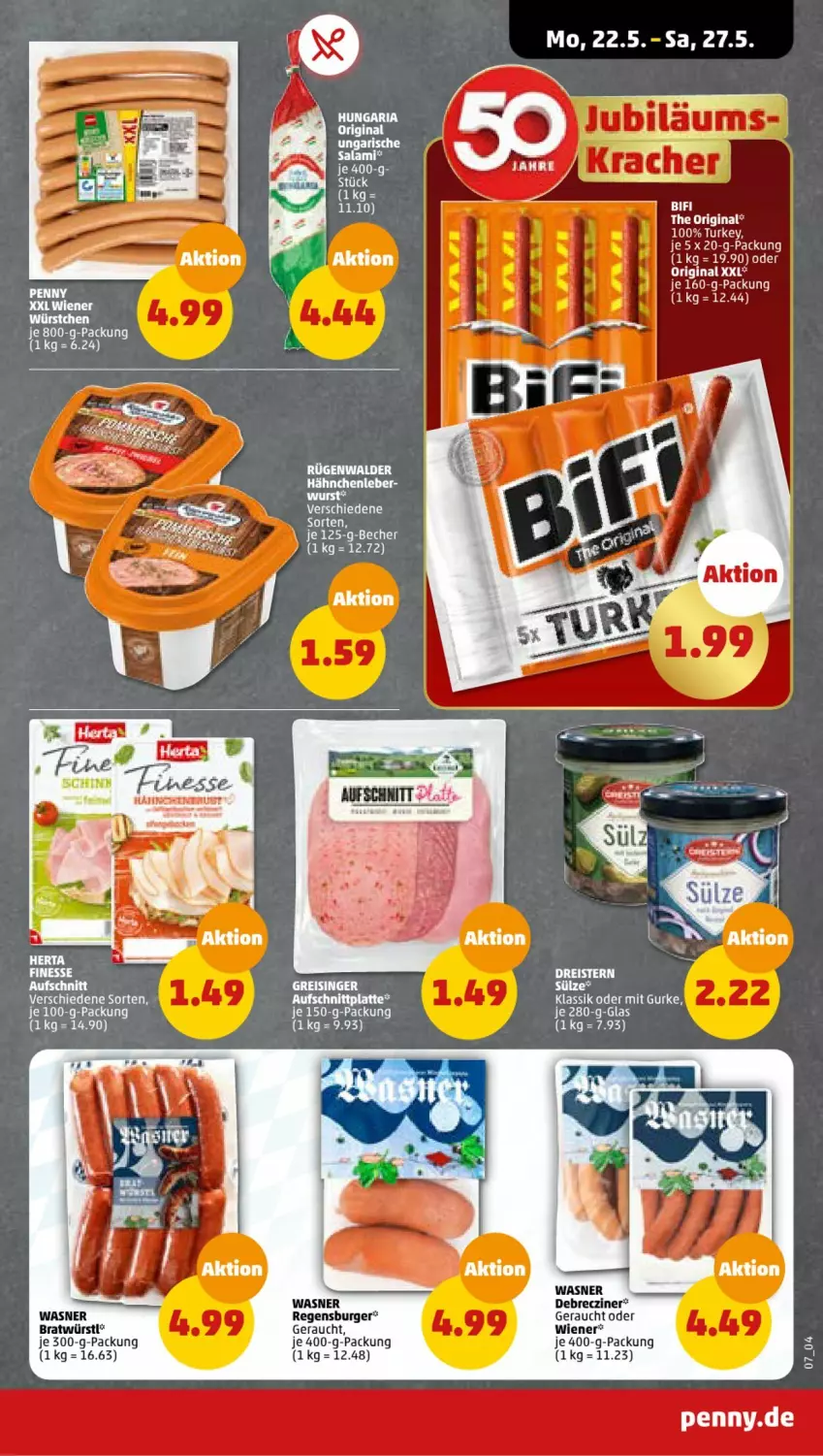 Aktueller Prospekt Penny - Prospekte - von 22.05 bis 27.05.2023 - strona 7 - produkty: burger, debrecziner, dreistern, eis, gin, gurke, Rauch, regensburger, reis, Ria, rügenwalder, salami, Ti, Ungarische Salami, wiener, würstchen