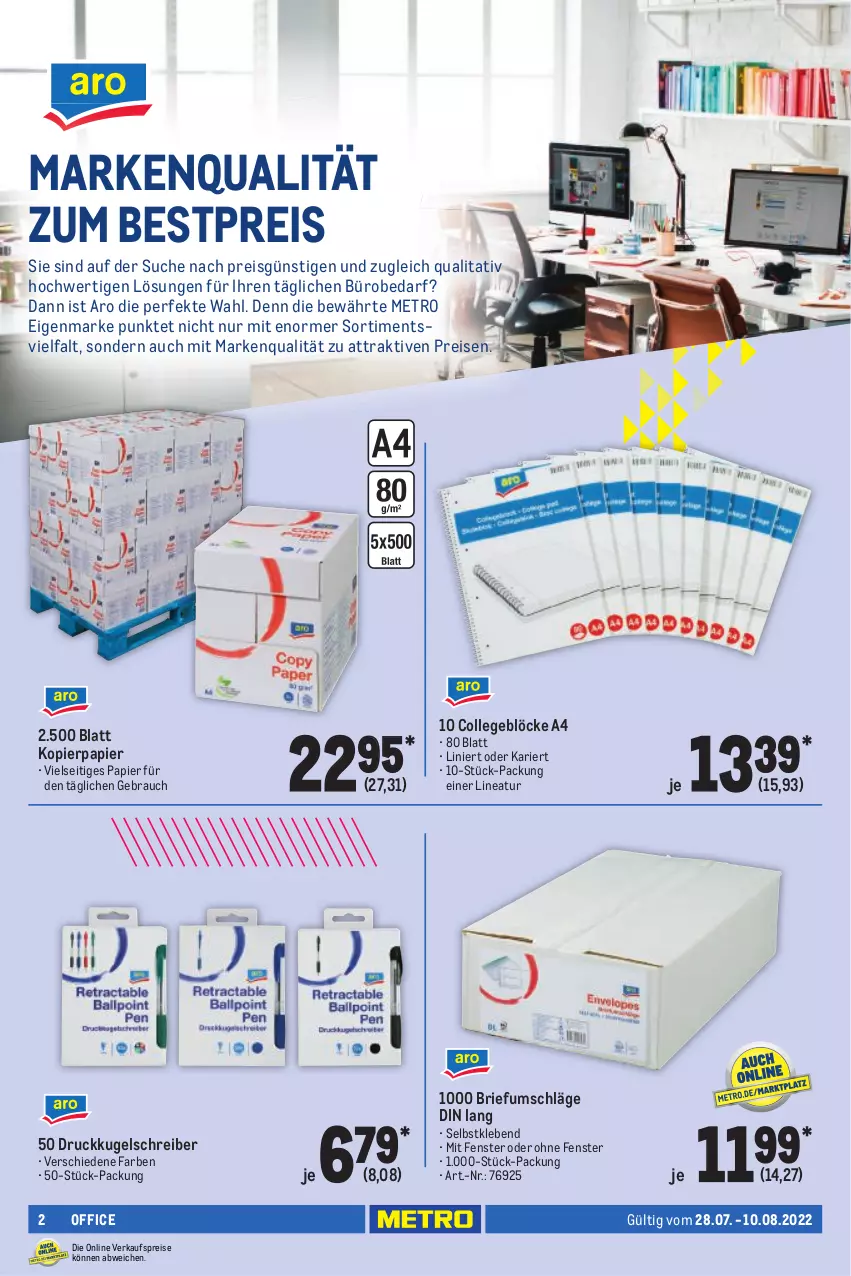 Aktueller Prospekt Metro - Office Spezial - von 28.07 bis 10.08.2022 - strona 2 - produkty: bestpreis, brie, eis, fenster, kopierpapier, Kugel, kugelschreiber, Metro, office, papier, Rauch, reis, Ti