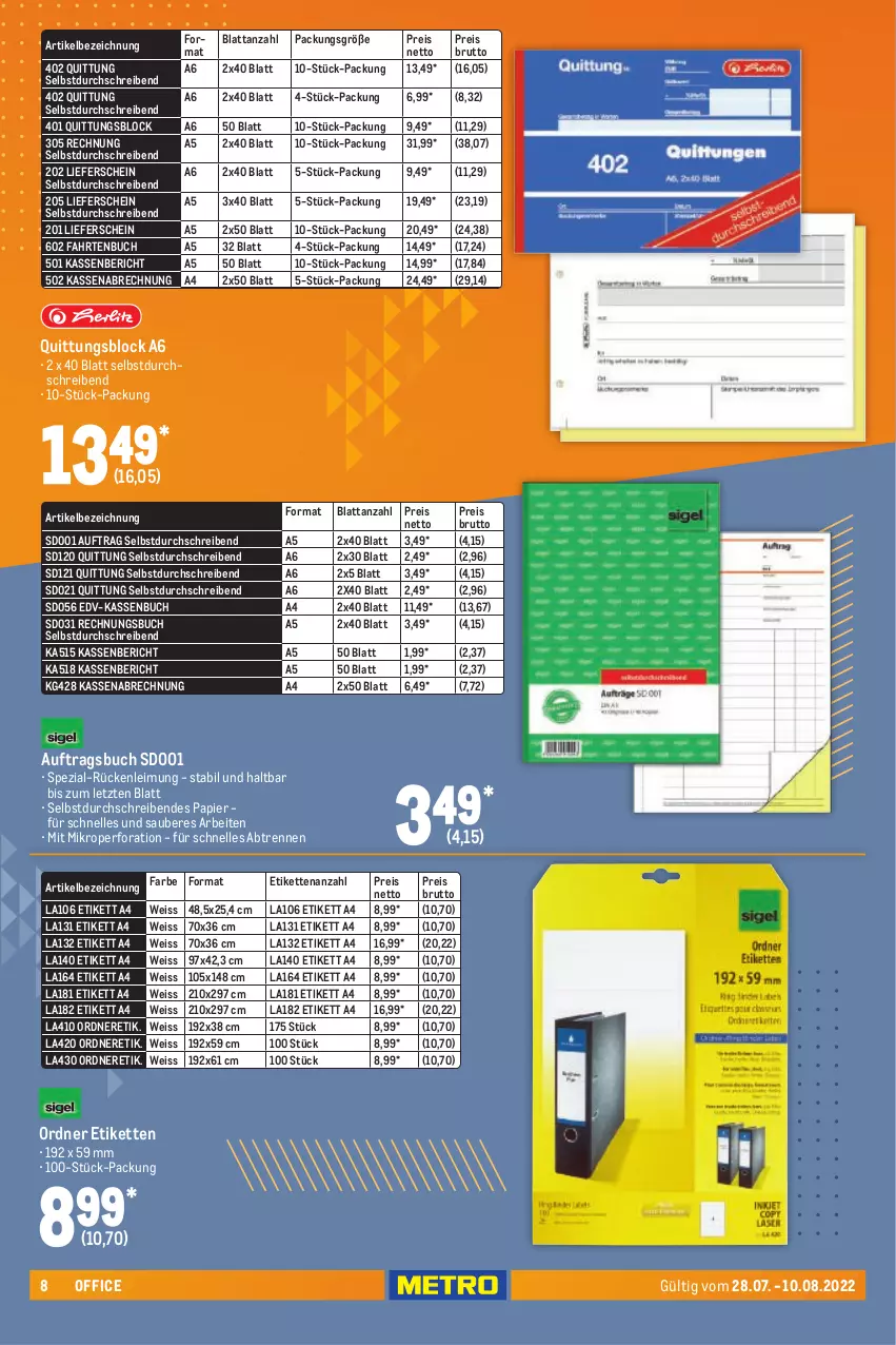 Aktueller Prospekt Metro - Office Spezial - von 28.07 bis 10.08.2022 - strona 8 - produkty: brut, buch, eis, elle, Kette, office, ordner, papier, reis, Spezi, Ti, ZTE