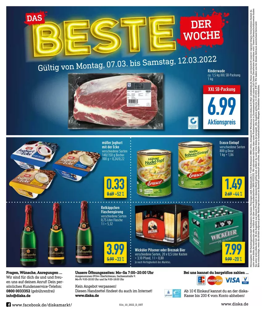 Aktueller Prospekt Diska - Prospekte - von 07.03 bis 12.03.2022 - strona 16 - produkty: angebot, angebote, Astra, bier, deka, eintopf, eis, ente, erasco, flasche, LG, mam, pils, pilsener, rind, rinder, ring, sac, tee, telefon, Ti, topf, uhr, WICK