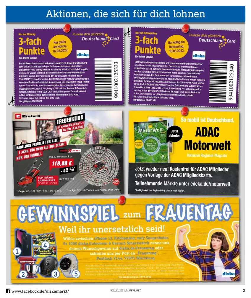 Aktueller Prospekt Diska - Prospekte - von 07.03 bis 12.03.2022 - strona 2 - produkty: buch, coupon, deka, deutschlandcard, elle, erde, guthabenkarte, gutschein, kraft, magazin, milch, rasen, rasenmäher, ritter, rwe, Sushi, tee, telefon, teller, Ti