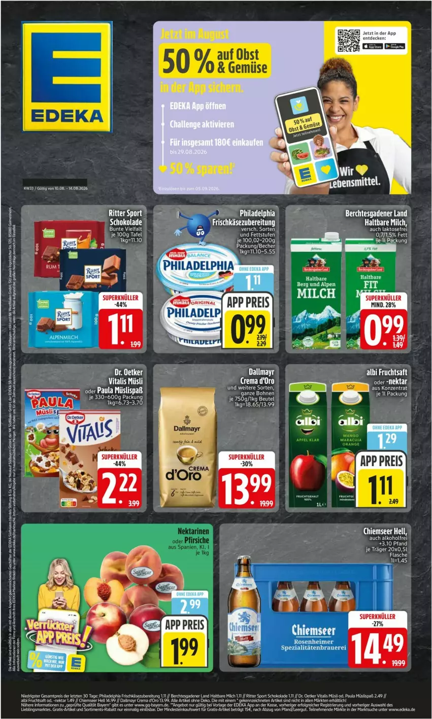 Aktueller Prospekt Edeka - Prospekte - von 10.08 bis 14.08.2026 - strona 1 - produkty: dallmayr, Dr. Oetker, eis, flasche, frucht, fruchtsaft, haltbare milch, milch, müsli, Nektar, Paula, reis, saft, schoko, schokolade, Sport, tee, Ti, vita, vitalis, vitalis müsli