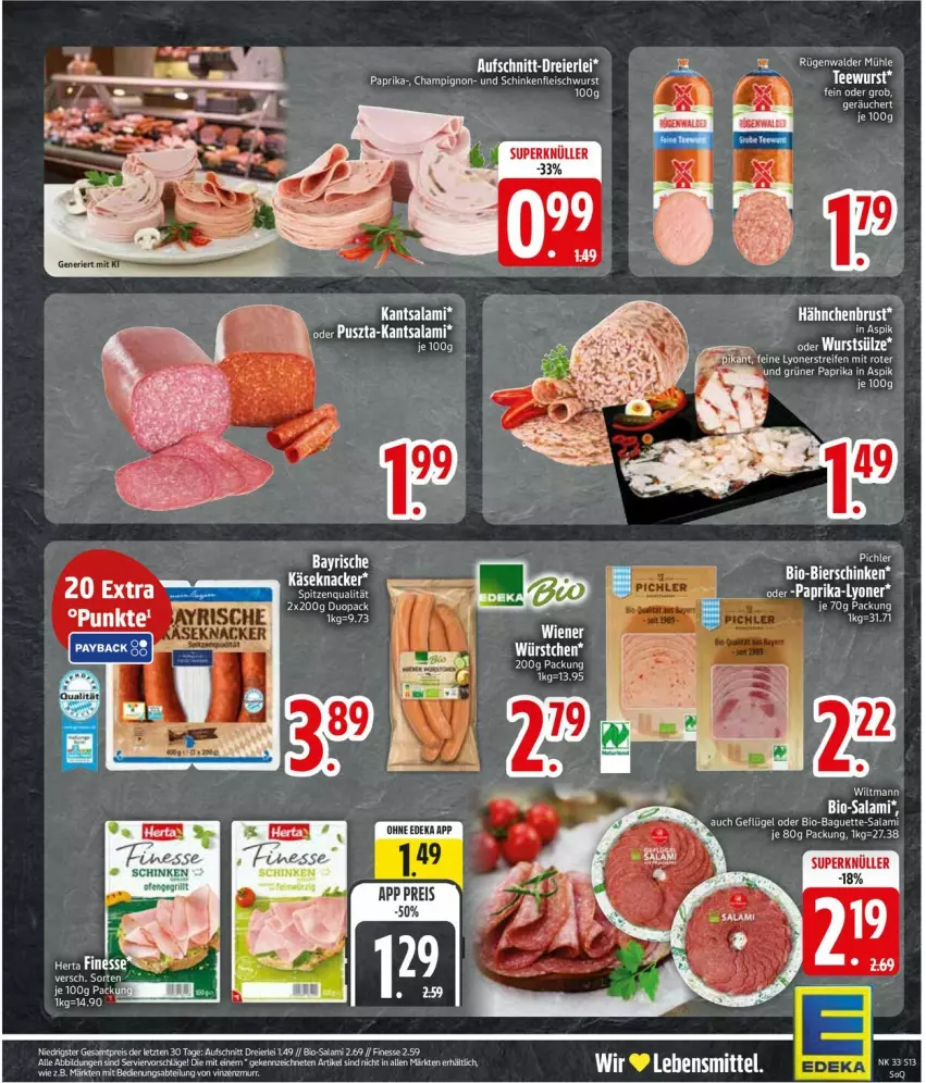Aktueller Prospekt Edeka - Prospekte - von 10.08 bis 14.08.2026 - strona 15 - produkty: aufschnitt, baguette, Baguette-Salami, bio, Bio-Salami, eier, eis, finesse, Geflügel, Käse, knacker, lebensmittel, lyoner, paprika, reis, salami, tee, wiltmann, Yo, ZTE