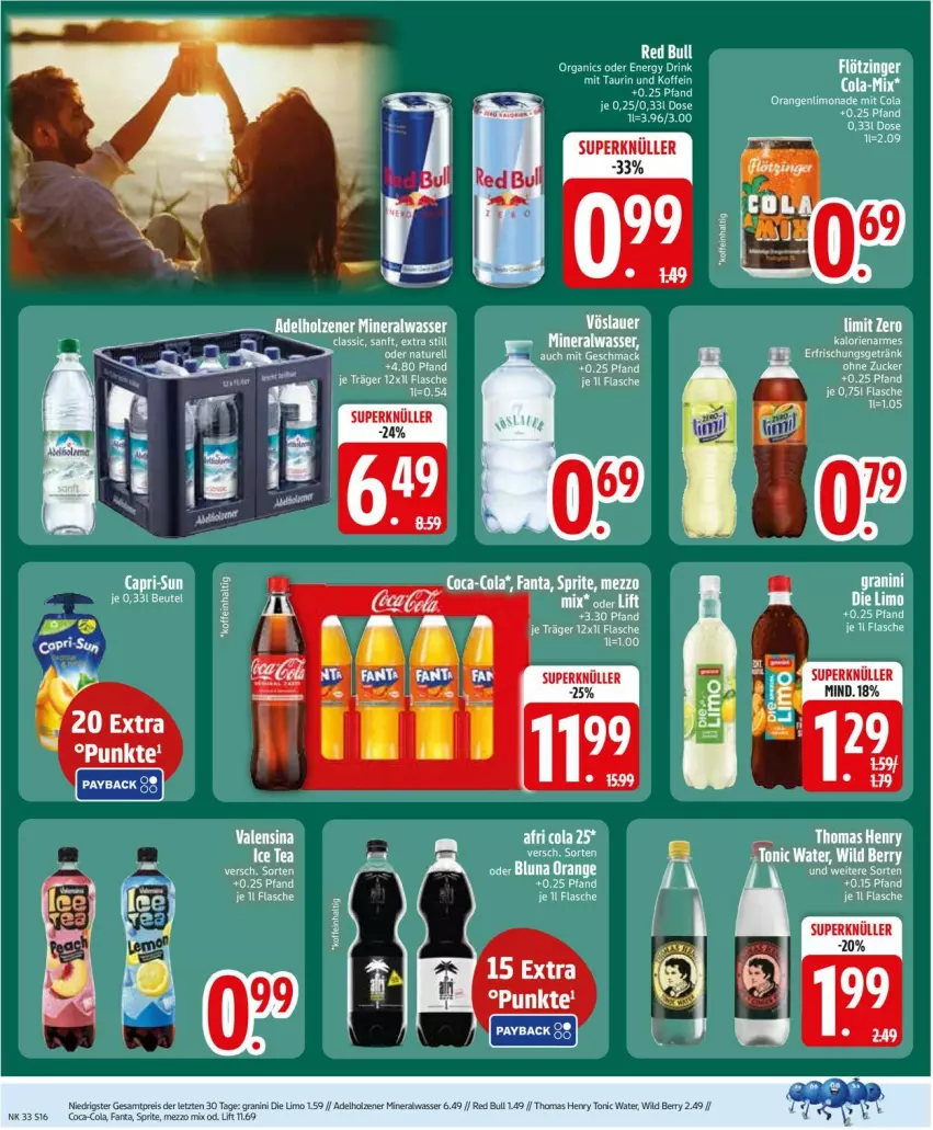 Aktueller Prospekt Edeka - Prospekte - von 10.08 bis 14.08.2026 - strona 18 - produkty: Afri Cola, Alwa, Brei, cola, ente, fanta, flasche, limo, limonade, mac, Mezzo Mix, mineralwasser, natur, orange, orangen, red bull, rel, sprite, thomas henry, Ti, tonic, tonic water, wasser, Wild, wild berry